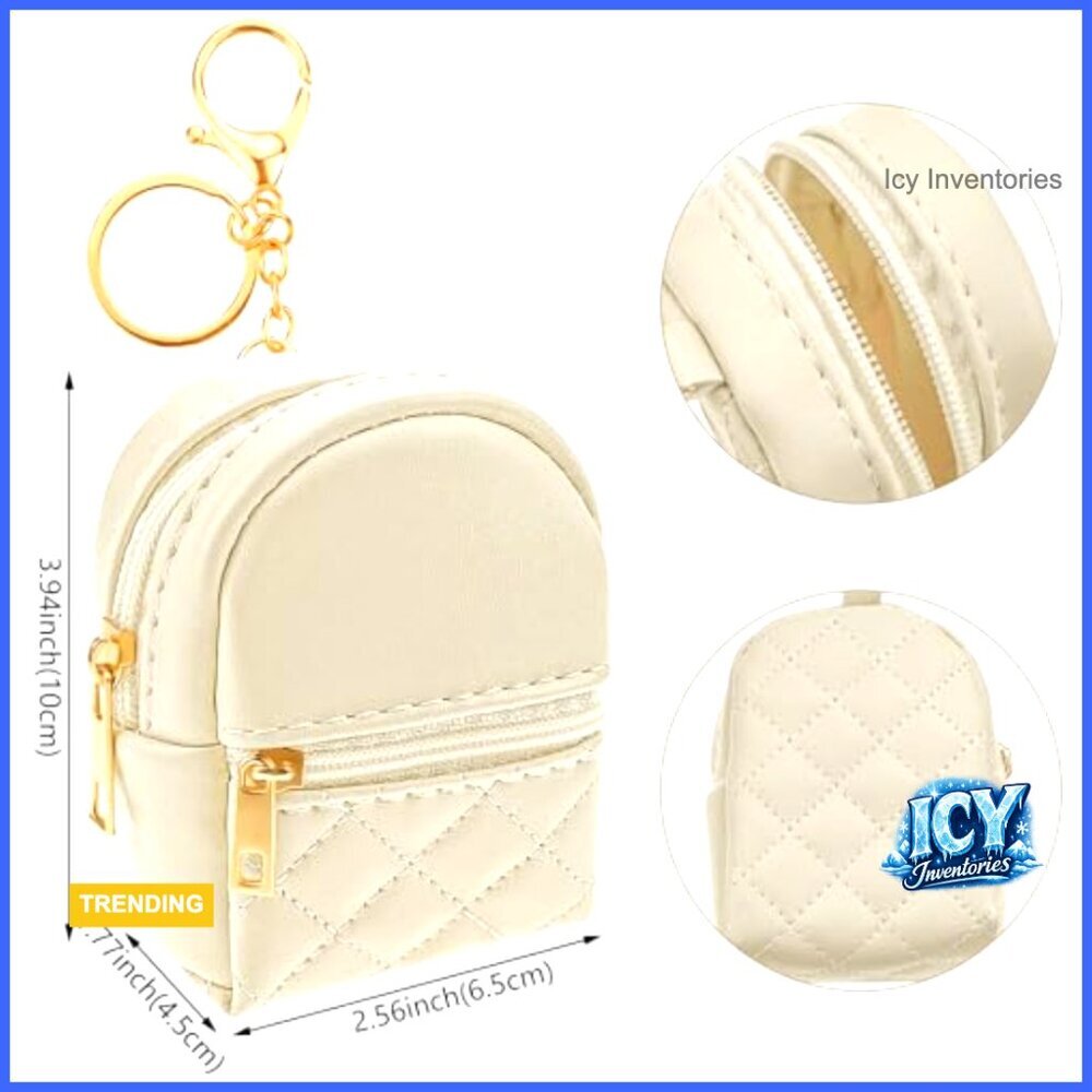 PU Leather Mini Backpack Cosmetic Bag Keychain with Zipper - Picture 3 of 7